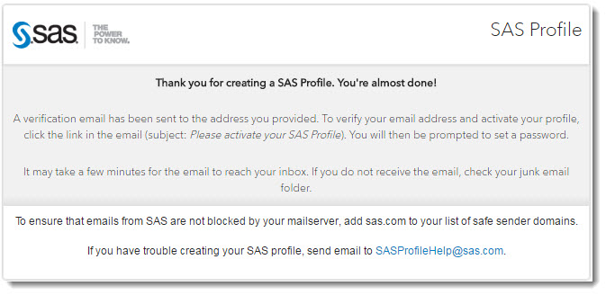 Screenshot of SAS Profile notification