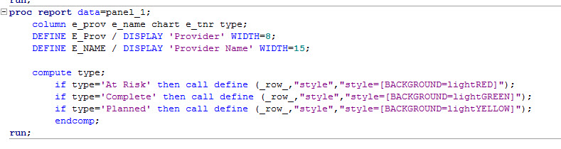 Solved: Changing Row Color With Proc Report - SAS Support Communities