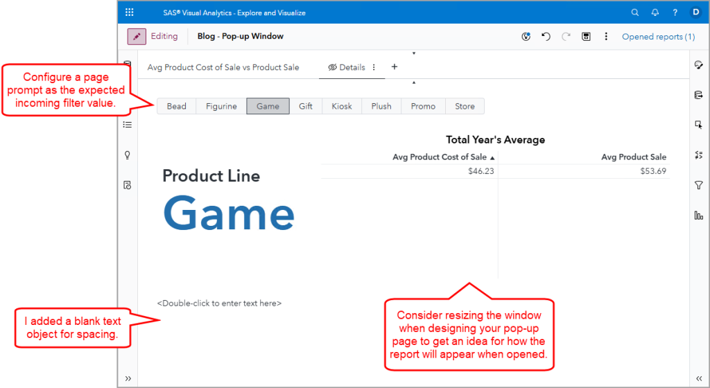 VA Report Example: Use a pop-up page to link to additional detail