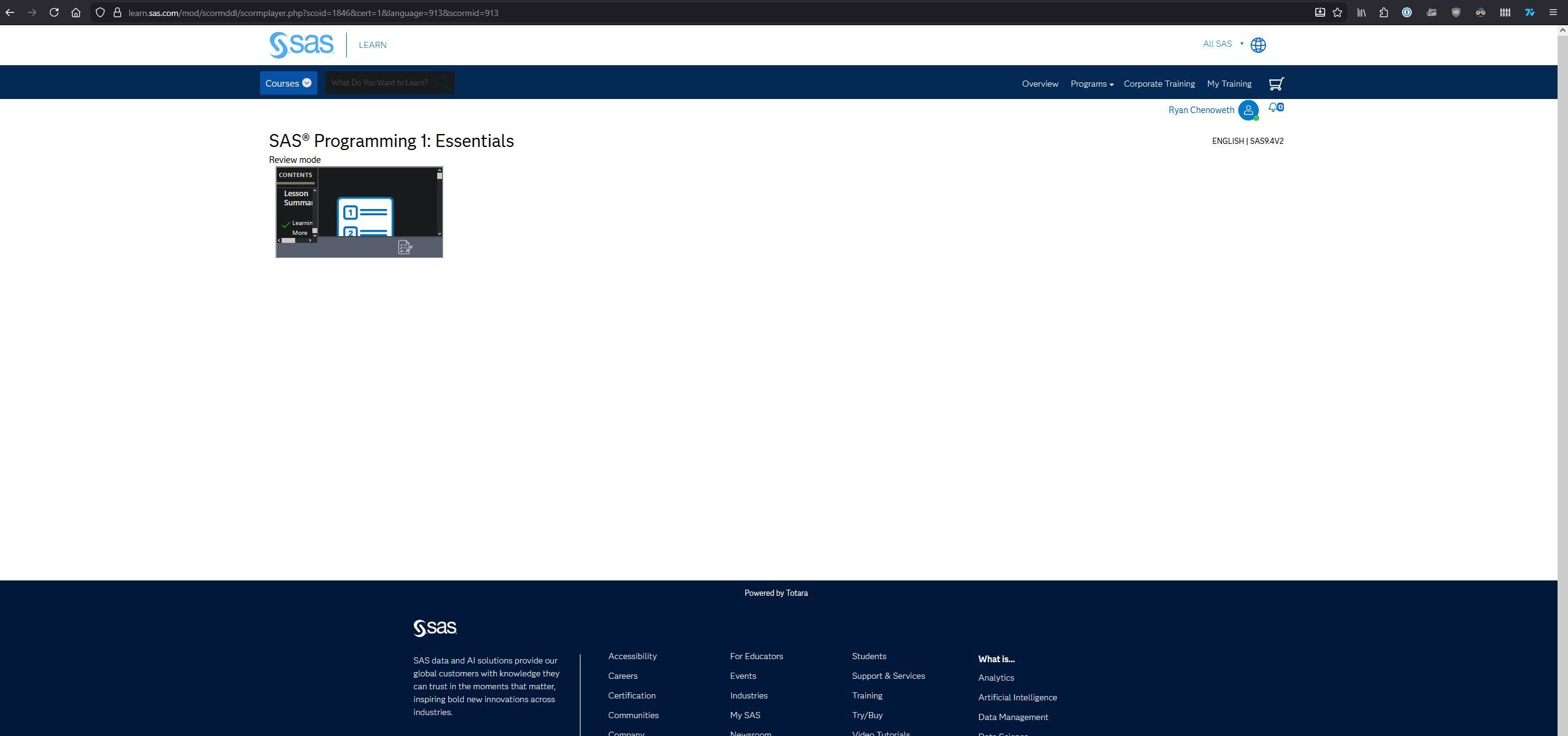 Solved: SAS Learning Module not loading properly? - SAS Support Communities