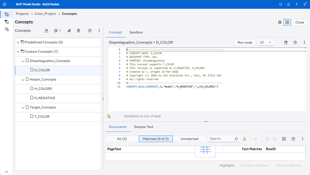 Figure 3. For custom concept, D_COLOR, the observation with RowID 435-5-80 shows no matches.