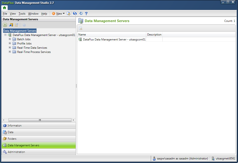 Screen shot of Dataflux Data Management Studio software.