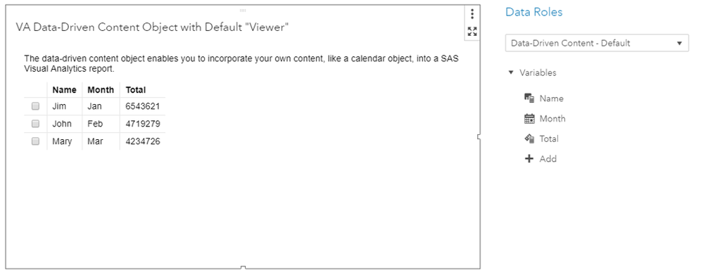 03-Default table viewer for Data-Driven Content object