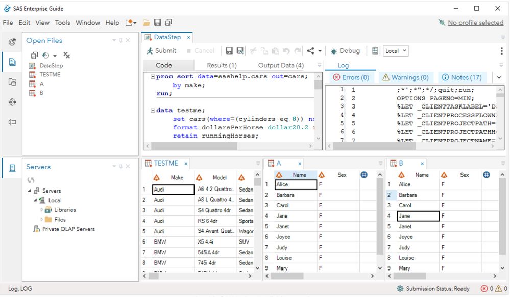 The new EG UI: Major and minor tabs to organize/view work