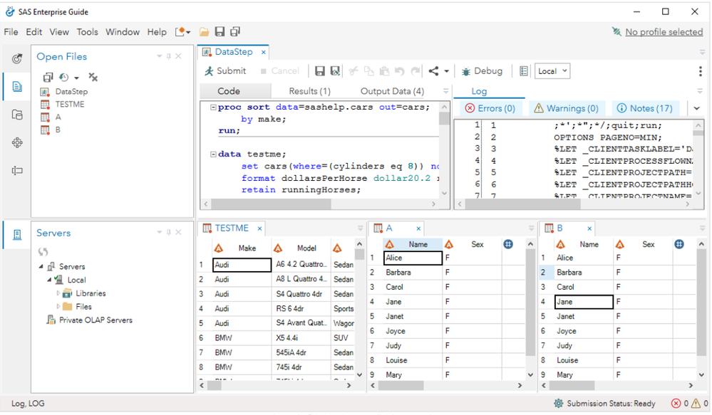 The new EG UI: Major and minor tabs to organize/view work