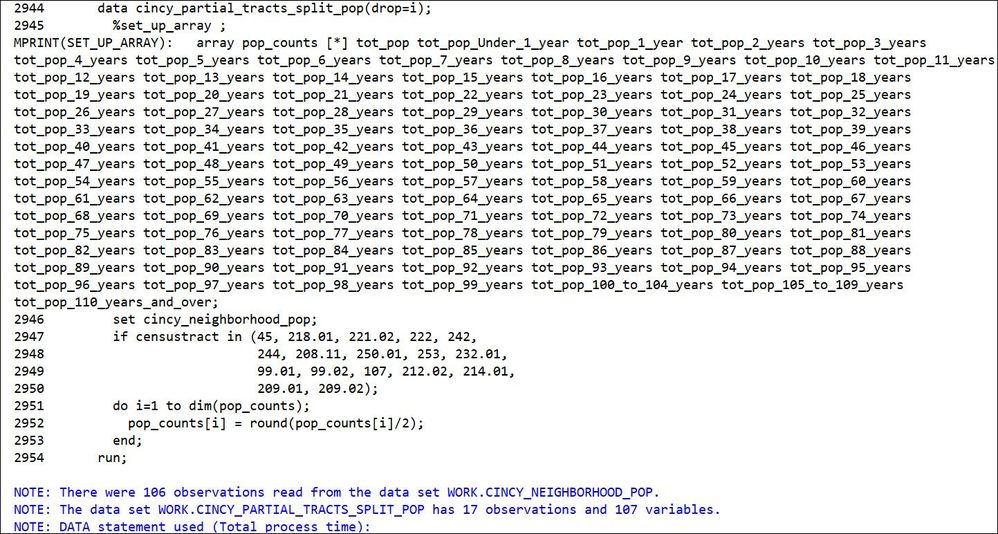 Array with all the population counts