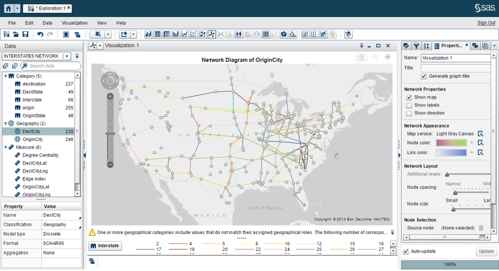 Example VA Explorer - US interstates network