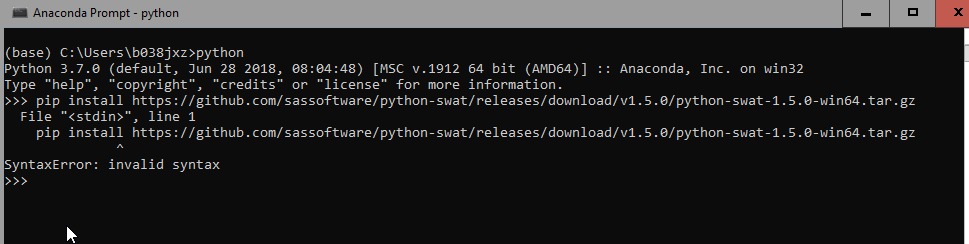 pip install swat syntax error - SAS Support Communities