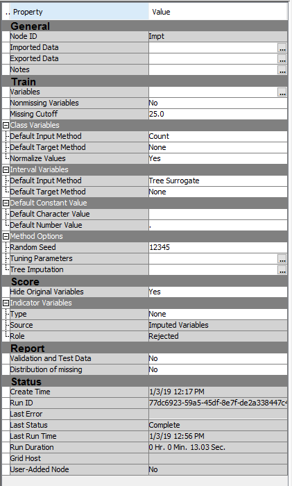 These are the settings within enterprise miner for the "Impute" node