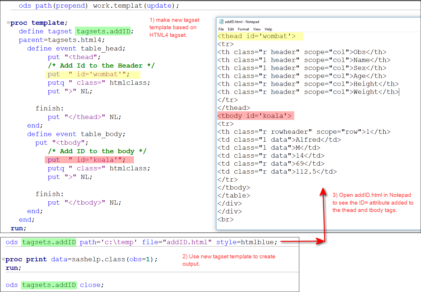 ods html proc report how to set an ID for table, h... - SAS Support  Communities