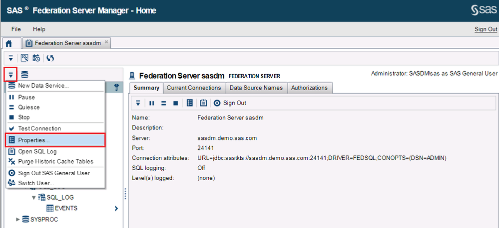 Schema van SAS Federation Server.