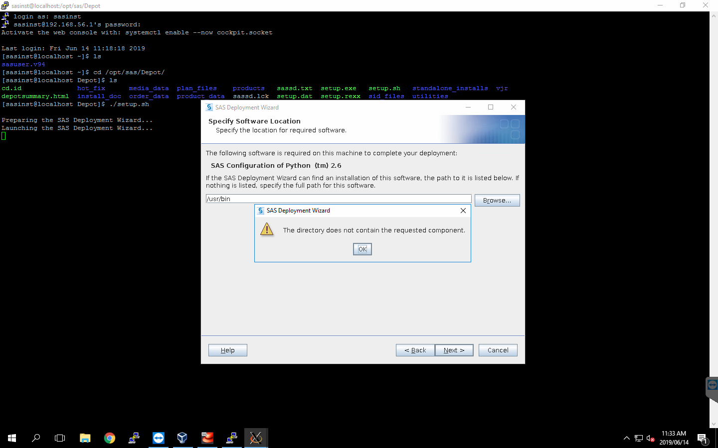 Solved The directory does not contain the requested component SAS