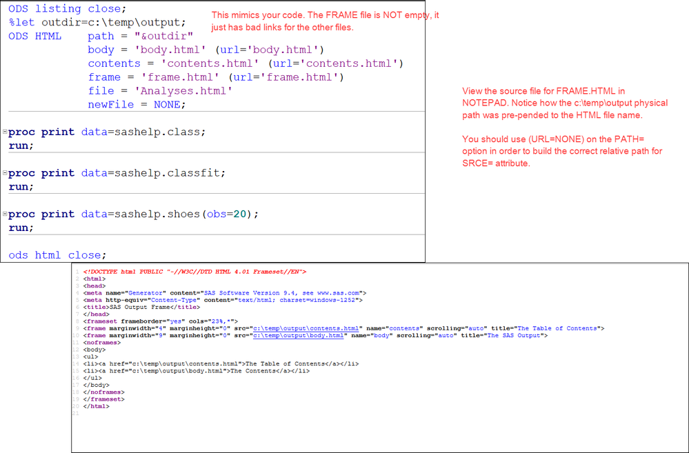 Solved: ods html frame blank - SAS Support Communities