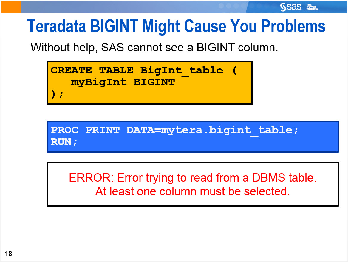 how do to access a bigint in teradata