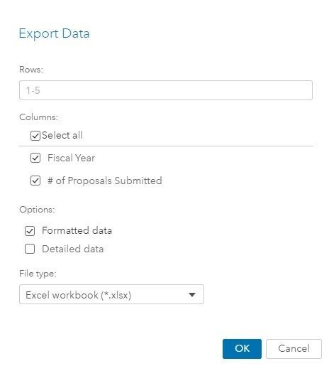 Export Data pop-up without a section prompt