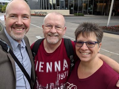 SAS Support Communities Manager Chris Hemedinger (left) snaps a selfie with Kurt and Dagmar Bremser at SAS Global Forum 2019.