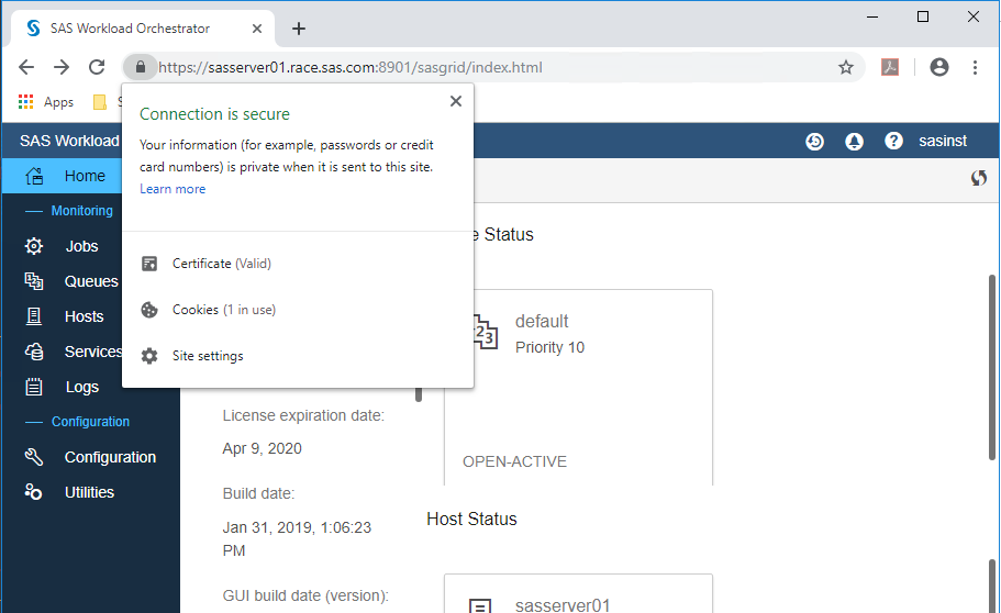 Screen shot of SAS Web Server software.