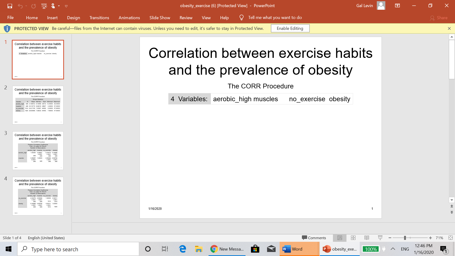 creating a PowerPoint presentation: fit results of correlation into on ...