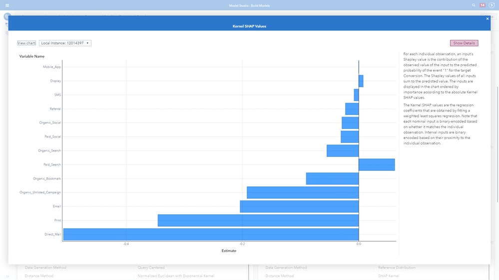 (Image 7: SAS Customer Intelligence 360 and SAS VDMML - Kernel SHAP values visualization)