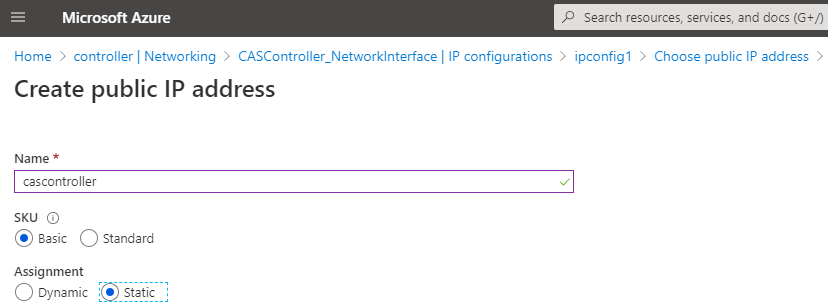 Create static IP address