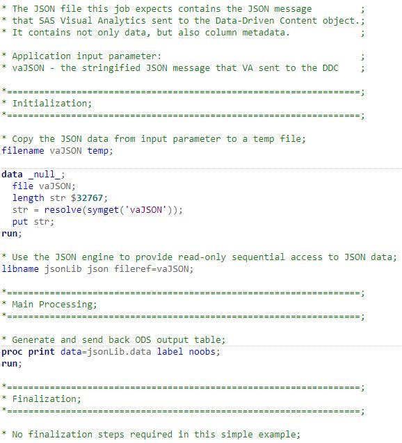 Picture 8- SAS job code for HelloSmallWorld example