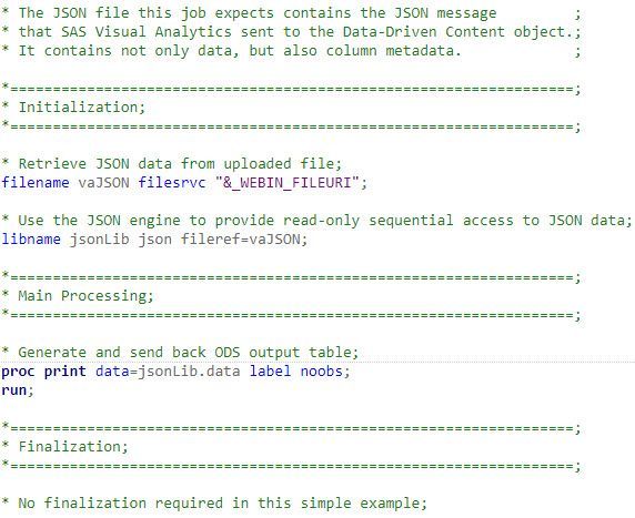 Picture 1- SAS job code for HelloBigWorld example