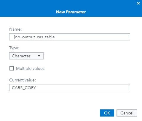 Picture 15- Example of VA parameter indicating the name of the output table to be created