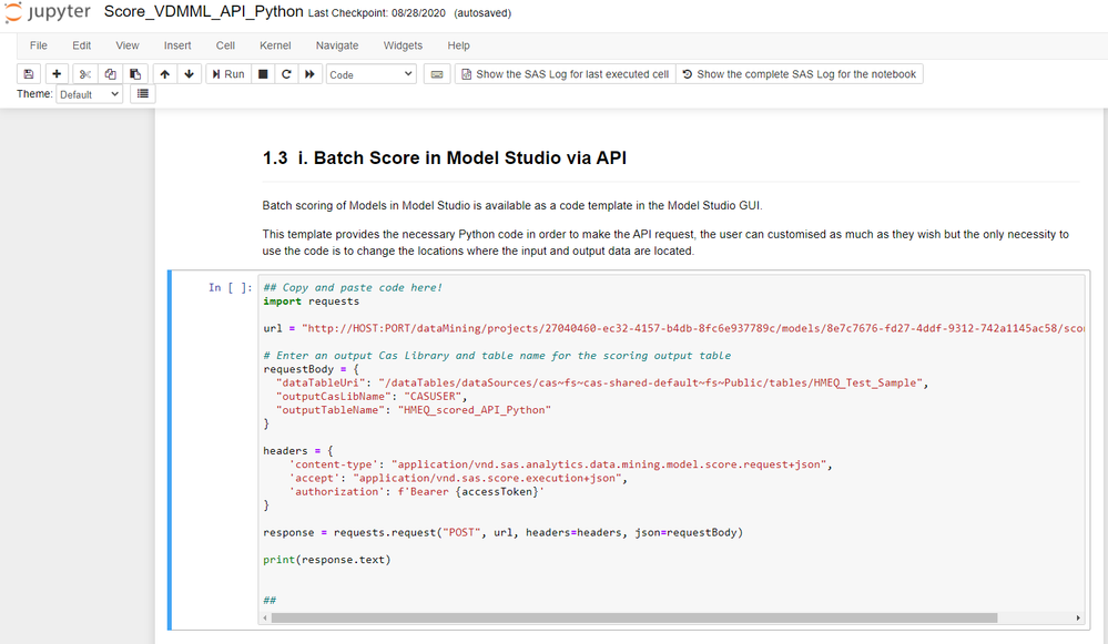 Score Astore Model from Python using an API Call