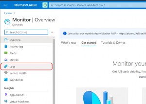 Azure Monitor showing the Logs menu item in the left pane
