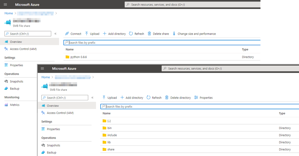 Figure 3: Checking fileshare contents in the Azure portal