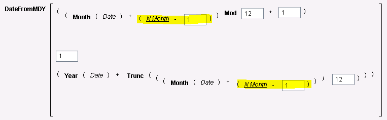 Figure 6 - Expression for First of Month+N