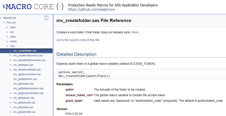Figure 7: SASjs Macro Core documentation