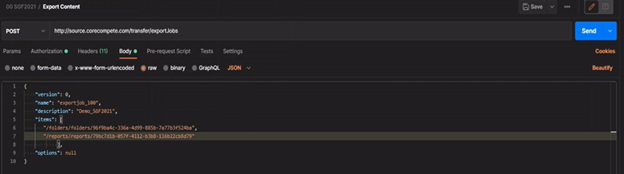 Figure 2: Export command in Postman