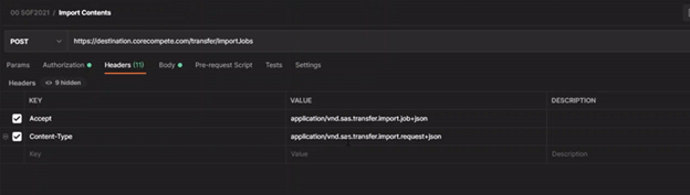 Figure 10: Import POST command header
