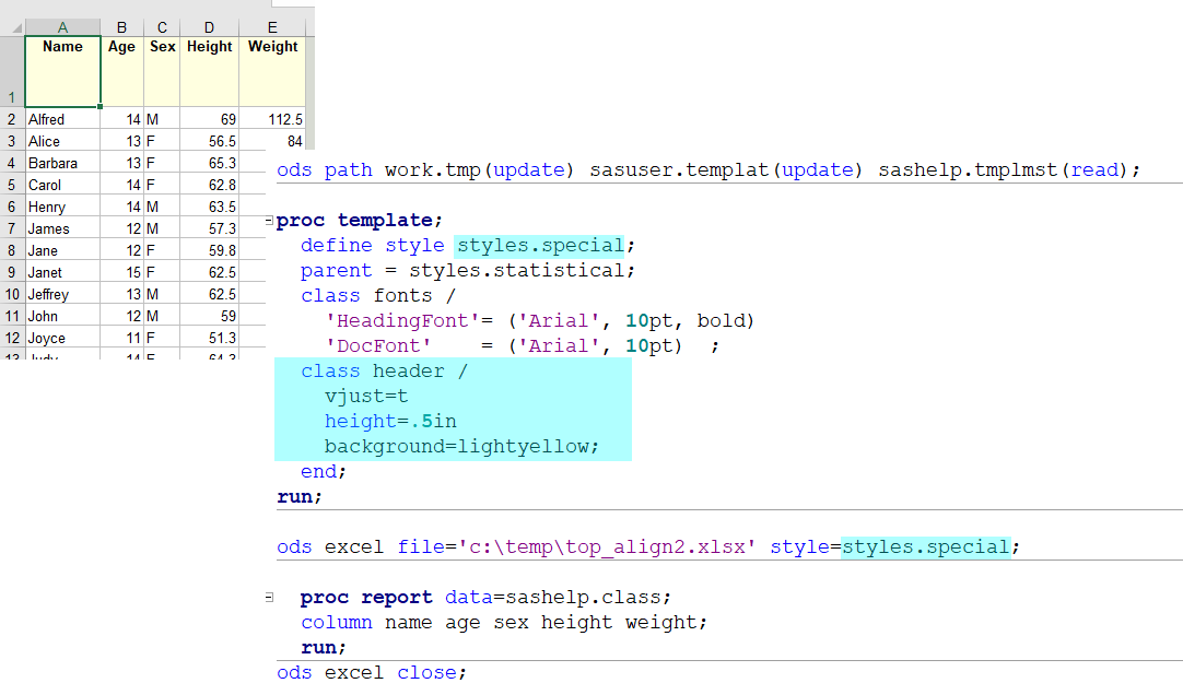 ODS EXCEL TopAlign data cells SAS Support Communities