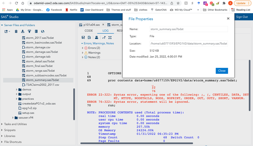 Screenshot of my log with the code I wrote, copying it from the file properties window thats open, and the error I'm receiving :(