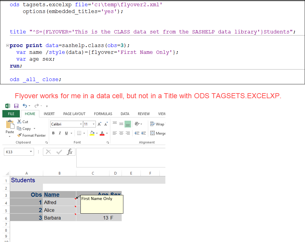 ODS excel flyover changing default size? - SAS Support Communities