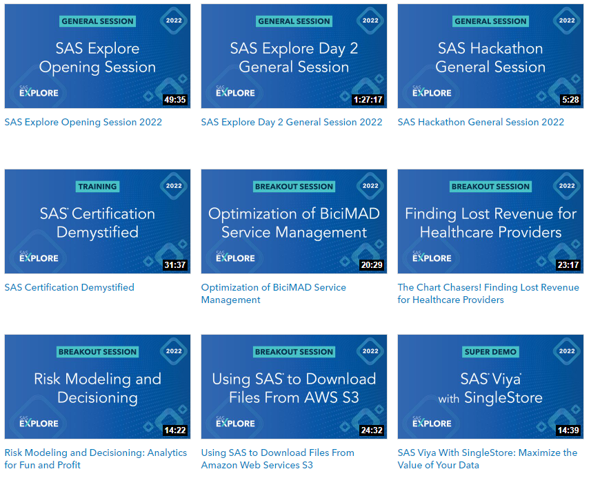Now available on SAS Community SAS Explore 2022 sessions SAS Support