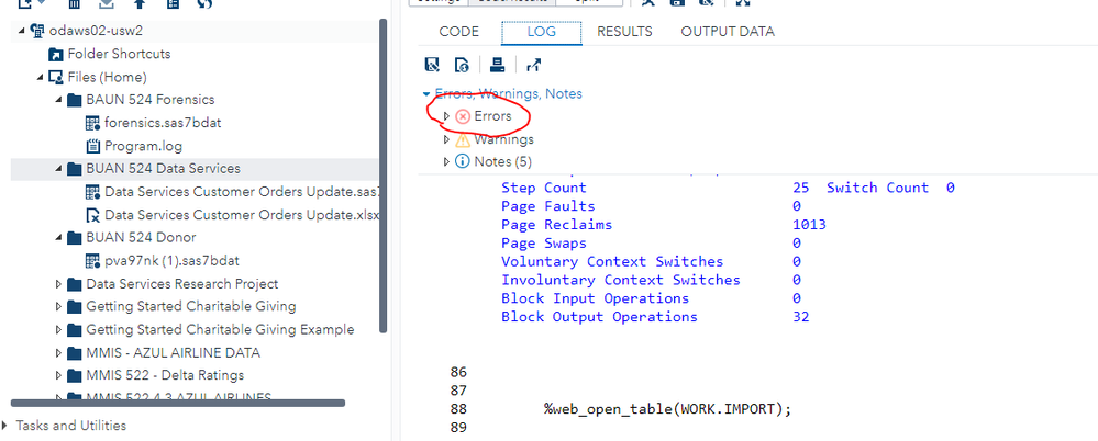 No errors in SAS Studio