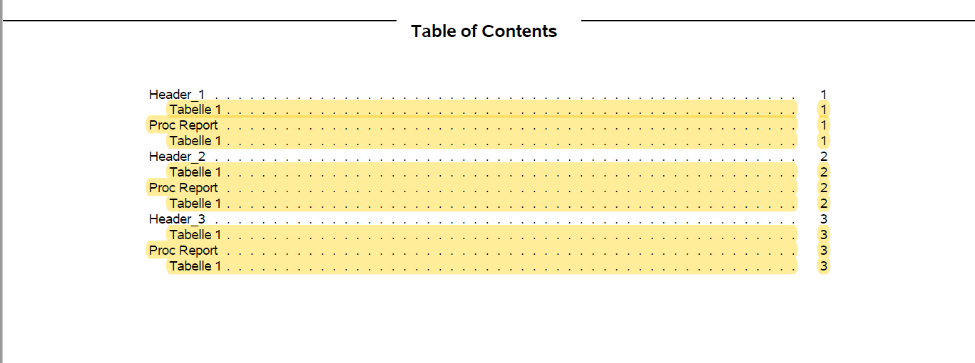 table of contents report
