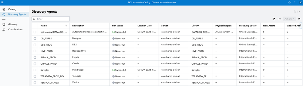 SAS Information Catalog - Agents to Discovery data assets automatically