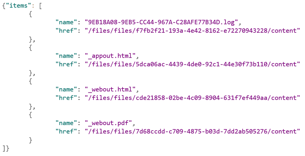 Figure 06-Example of JSON response with list of job output files