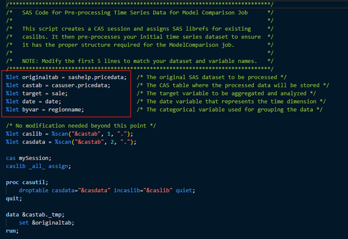 Figure 2 - SAS pre-processing code: part 1