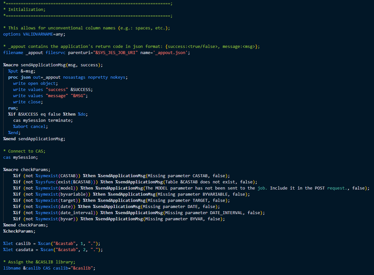 Figure 5 - SAS Job code: initialization