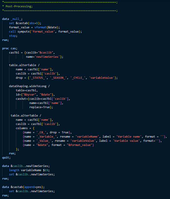 Figure 10 - SAS Job code: post-processing