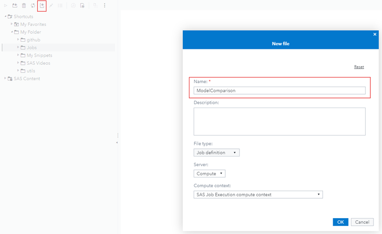 Figure 17 - Creating a SAS Job in SAS Job Execution Web application