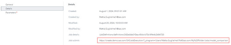 Figure 24 - Obtaining SAS Job URL
