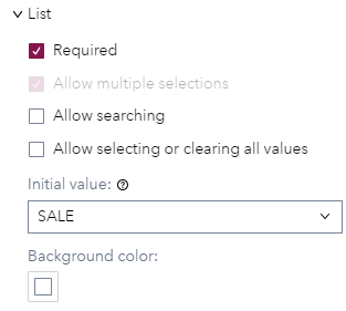 Figure 22 - Changing required initial value for List control object