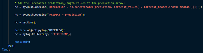 Figure 9 - SAS Job code: model-specific forecasting (Chronos example), part 3